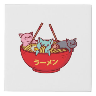 Kawaii Anime Cat Funny Adorable Japanese Ramen Faux Canvas Print