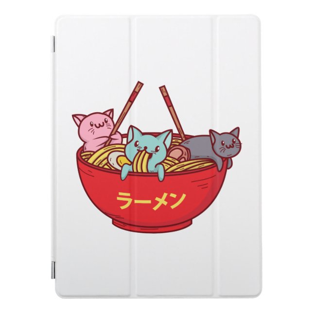 Kawaii Anime Cat Funny Adorable Japanese Ramen iPad Pro Cover (Front)