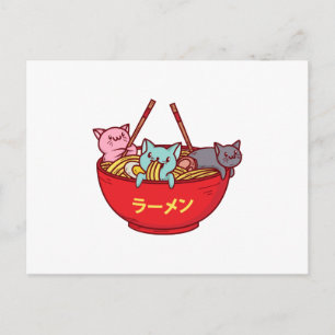 Kawaii Anime Cat Funny Adorable Japanese Ramen Postcard