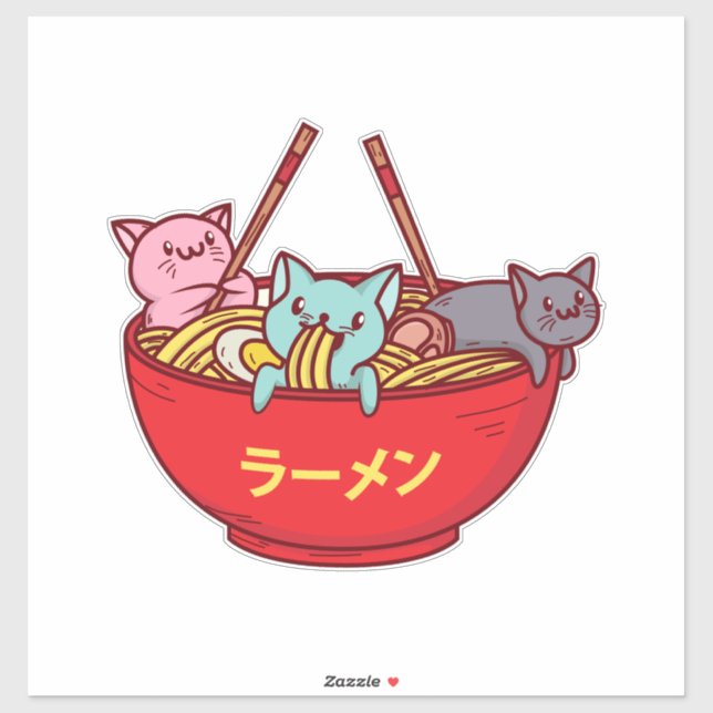 Kawaii Anime Cat Funny Adorable Japanese Ramen Sticker (Sheet)