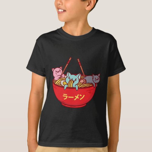 Kawaii Anime Cat Funny Adorable Japanese Ramen T_Shirt