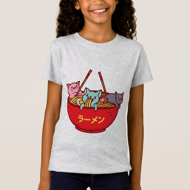 Kawaii Anime Cat Funny Adorable Japanese Ramen T-Shirt (Front)