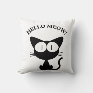 Kawaii Anime Cat HELLO MEOW Throw Pillow