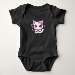 Kawaii Anime Cat Holding Heart Baby Bodysuit