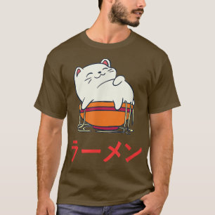 Kawaii Anime Cat Shirt Funny Cat Eating Ramen Cat