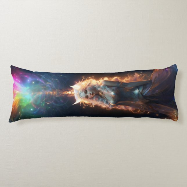 Kawaii Anime Catgirl Rainbow Sparkle Body Pillow (Front)