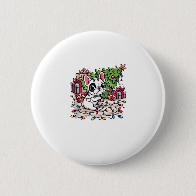 Kawaii Anime Frenchie Christmas Funny Dog  Button (Front)