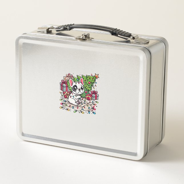 Kawaii Anime Frenchie Christmas Funny Dog  Metal Lunch Box (Front)