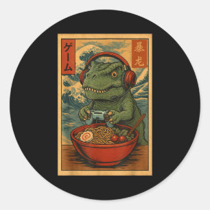 Kawaii Anime Gamer T-rex Ramen Retro Japanese Gami Classic Round Sticker