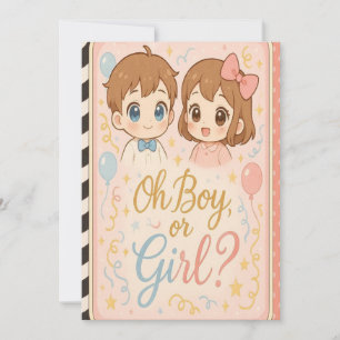 Kawaii Anime Gender Reveal Invitation.Oh Boy orgri Invitation