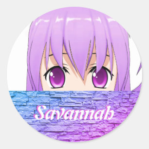 Kawaii Anime Girl cute sweet pink name Classic Round Sticker