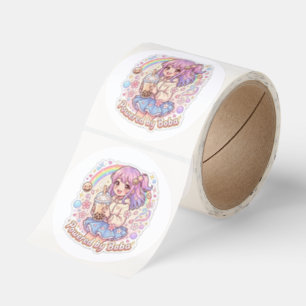 Kawaii Anime Girl Drinking Boba Tea Cute Busines Classic Round Sticker