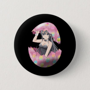 Kawaii Anime Girl Easter Bunny Egg Cute Waifu East Button