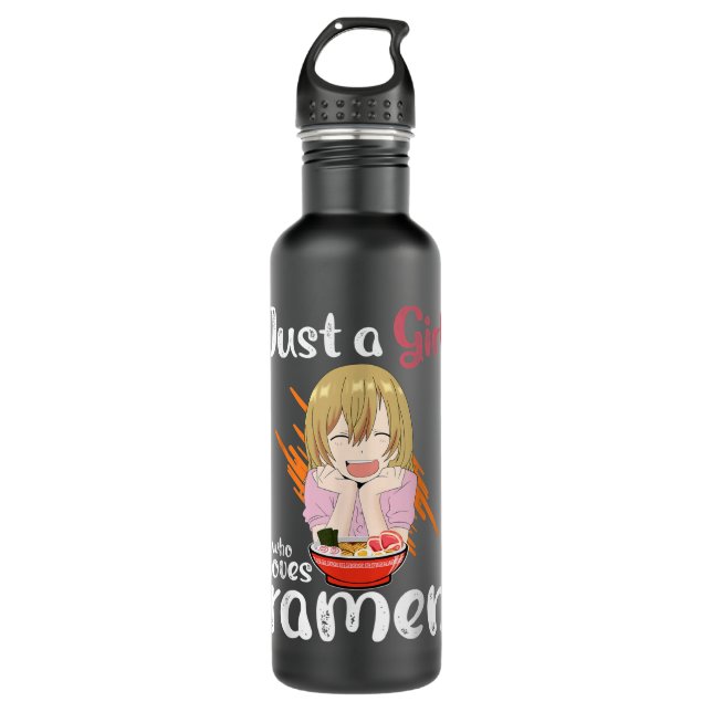Kawaii Anime Girl Eating Ramen Japanese Noodle Ani Stainless Steel Water Bottle (Front)