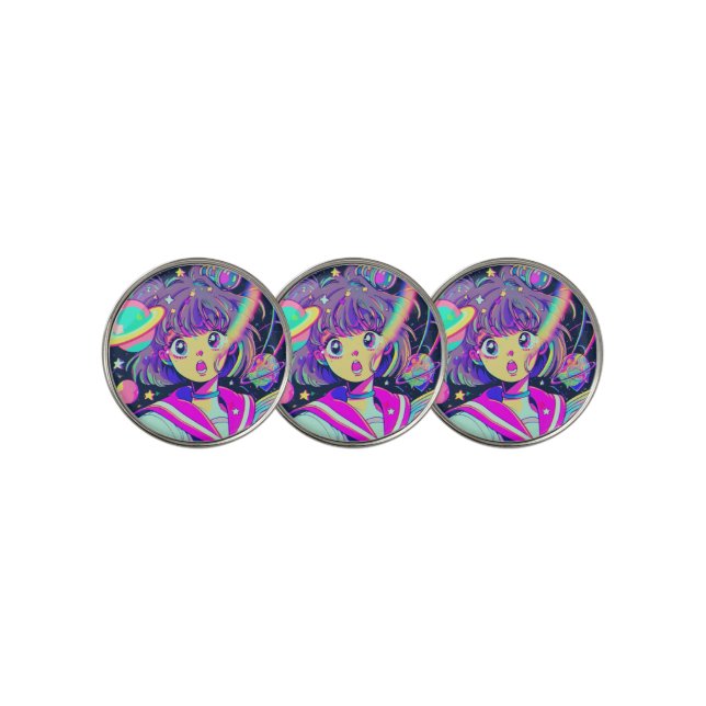 Kawaii Anime Girl Golf Ball Marker (3 Up)