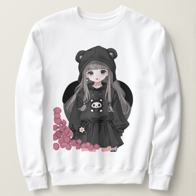 Kawaii Anime Girl Hoodie Aesthetic Sweatshirt (Design Front)