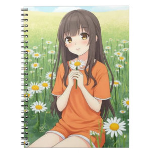 Kawaii Anime Girl in Daisy Garden Notebook