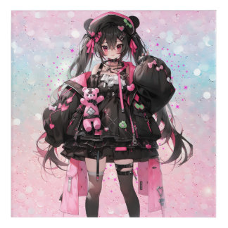 Kawaii Anime Girl in Pink and Black Dress Acrylic Print