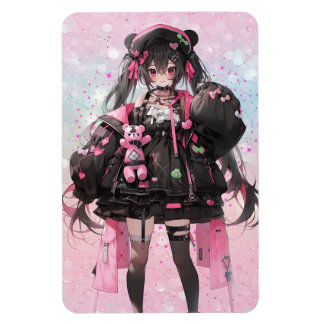 Kawaii Anime Girl in Pink and Black Dress Magnet