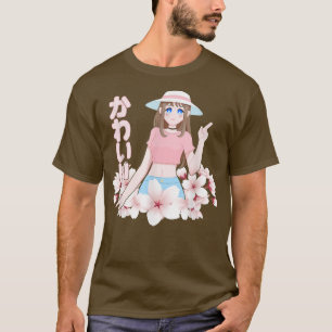 Kawaii Anime Girl Japanese Style Cute Sakura Flowe T-Shirt