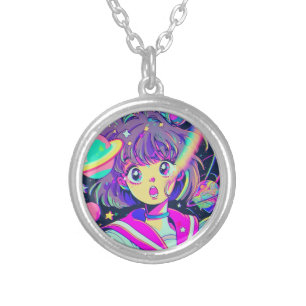 Kawaii Anime Girl Silver Plated Necklace