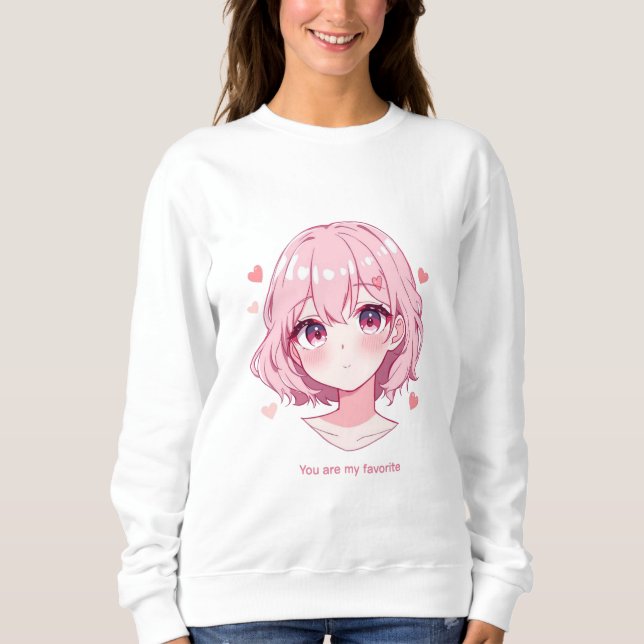 Kawaii Anime Girl Valentine Sweatshirt (Front)