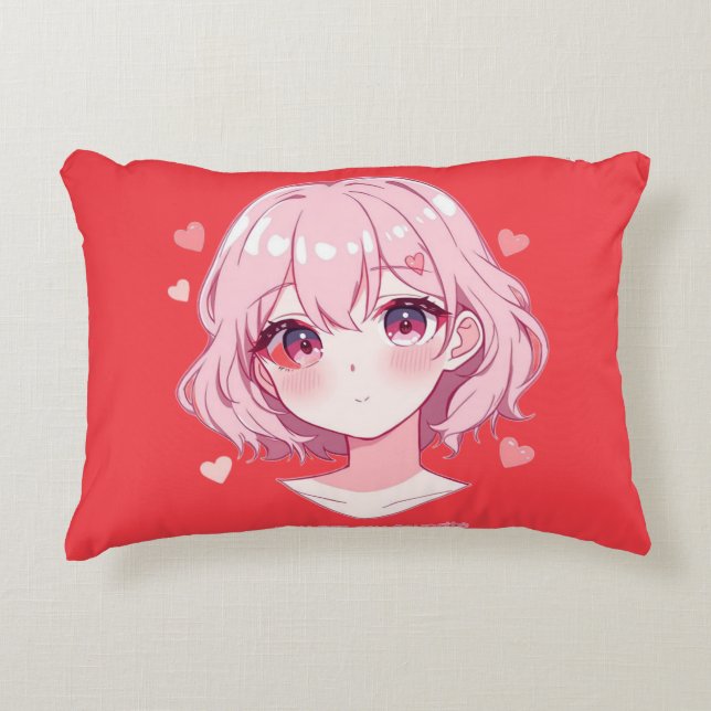 Kawaii Anime Girl Valentine Sweatshirt Accent Pillow (Front)