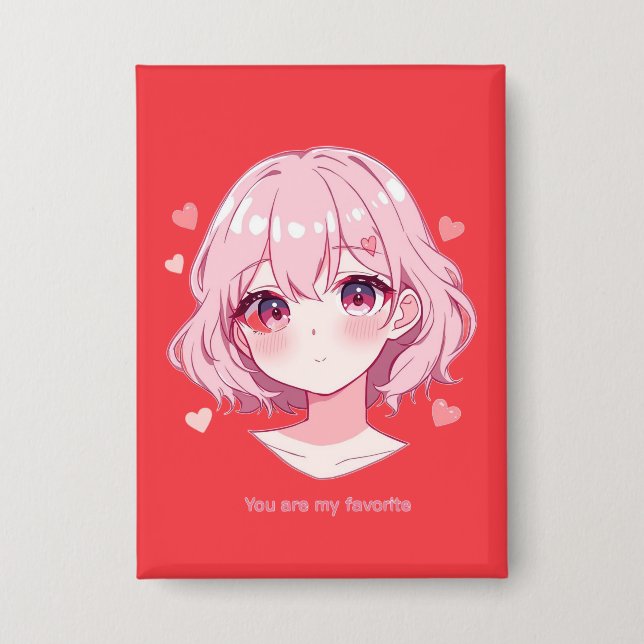 Kawaii Anime Girl Valentine Sweatshirt Button (Front)