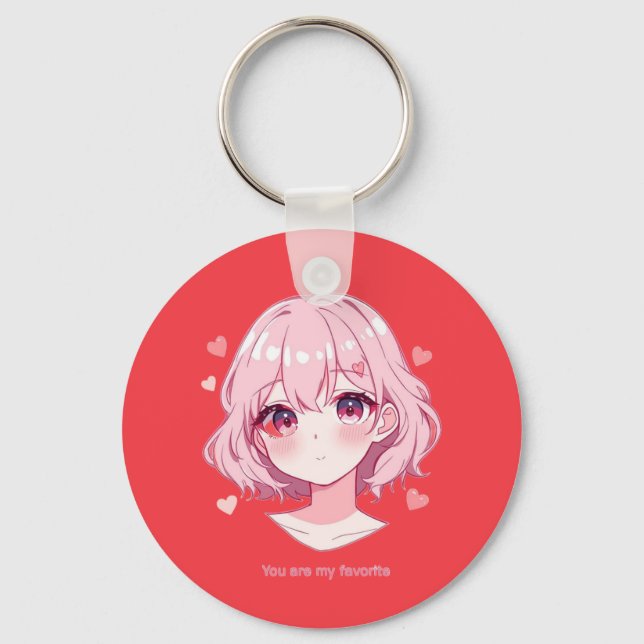 Kawaii Anime Girl Valentine Sweatshirt Keychain (Front)