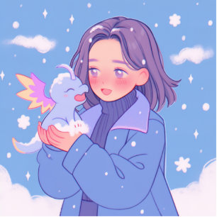 Kawaii Anime Girl With Baby Dragon in Winter Snow Cutout