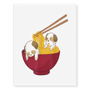 Kawaii Anime Japanese Ramen Noodles Shih Tzu Dog Temporary Tattoos