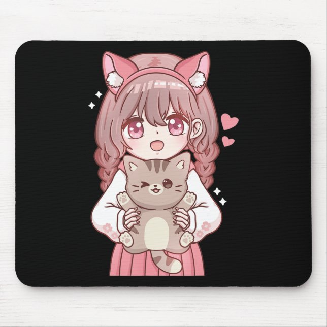 Kawaii Anime Kawaii Cat Lover Otaku  Mouse Pad (Front)