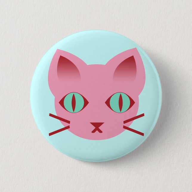 Kawaii Anime Kitty Cat Pink Teal Red Button (Front)