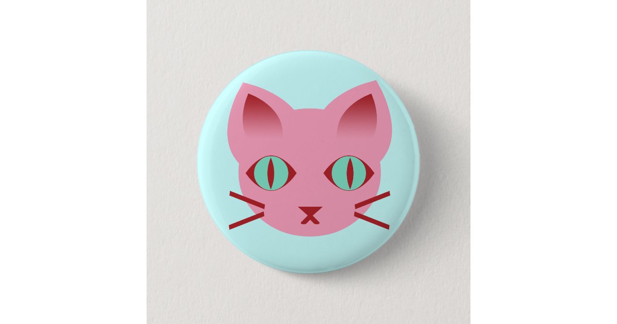 Kawaii Anime Kitty Cat Pink Teal Red Button Zazzle Com