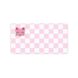 Kawaii Anime Kitty Cat Pink & White Checkerboard Label