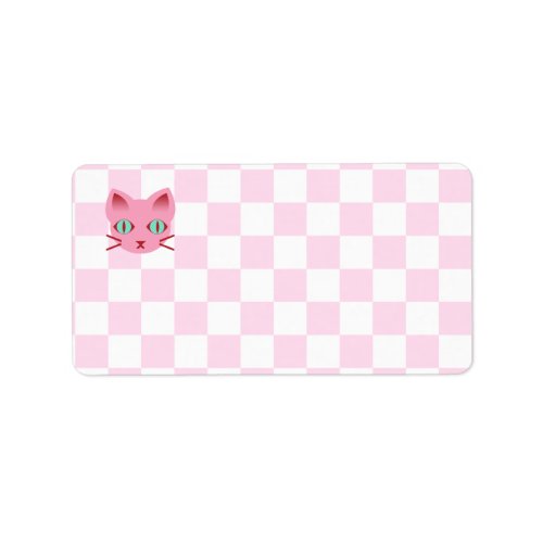 Kawaii Anime Kitty Cat Pink  White Checkerboard Label