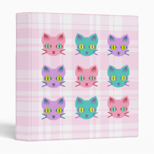 Kawaii Anime Kitty Cats Pink Plaid 3 Ring Binder
