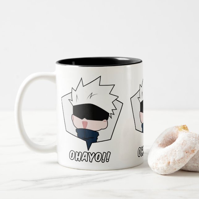 Kawaii Anime Meme  Two-Tone Coffee Mug (With Donut)