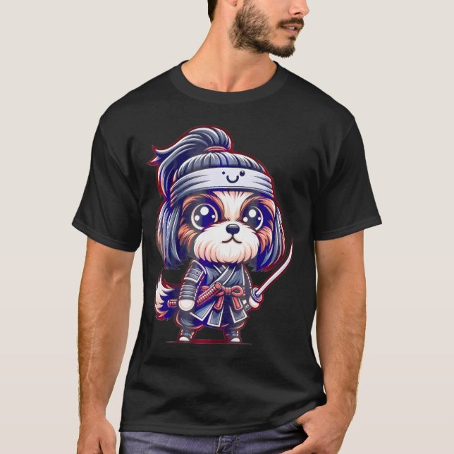 Kawaii Anime Ninja Shih Tzu Dog Puppy Lover Samura T-Shirt (Front)