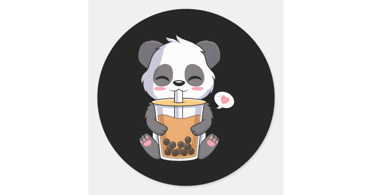 Kawaii Anime Panda Drinking Boba Bubble Tea Classic Round Sticker | Zazzle