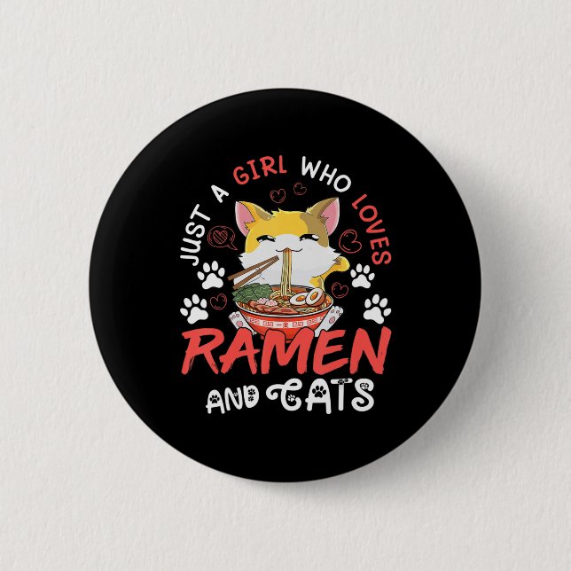 Kawaii Anime Ramen Cat Japanese Food Girls Officia Button (Front)