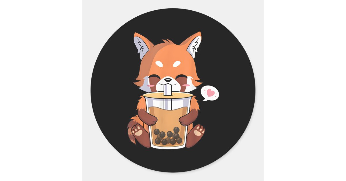 Kawaii Anime Red Panda Drinking Boba Bubble Tea Classic Round Sticker ...