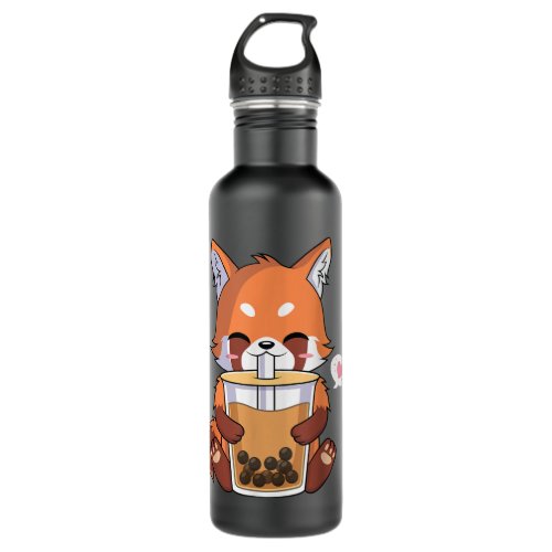 Kawaii Anime Red Panda Drinking Boba Bubble Tea  Stainless Steel Water Bottle