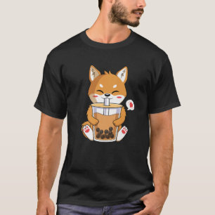 Kawaii Anime Shiba Inu Dog Drinking Boba Bubble Te T-Shirt