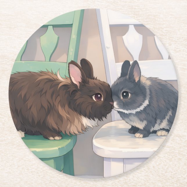 Kawaii Anime Two Bunnies Coaster Set (6) (Front)