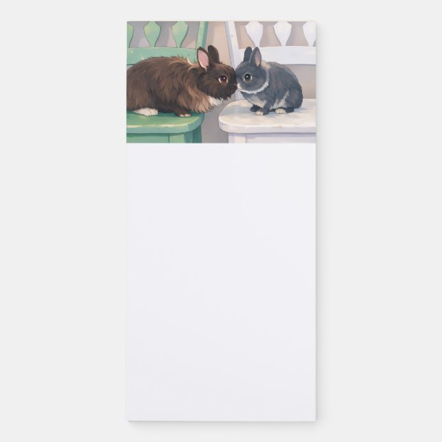 Kawaii Anime Two Bunnies Magnetic Notepad (Front)
