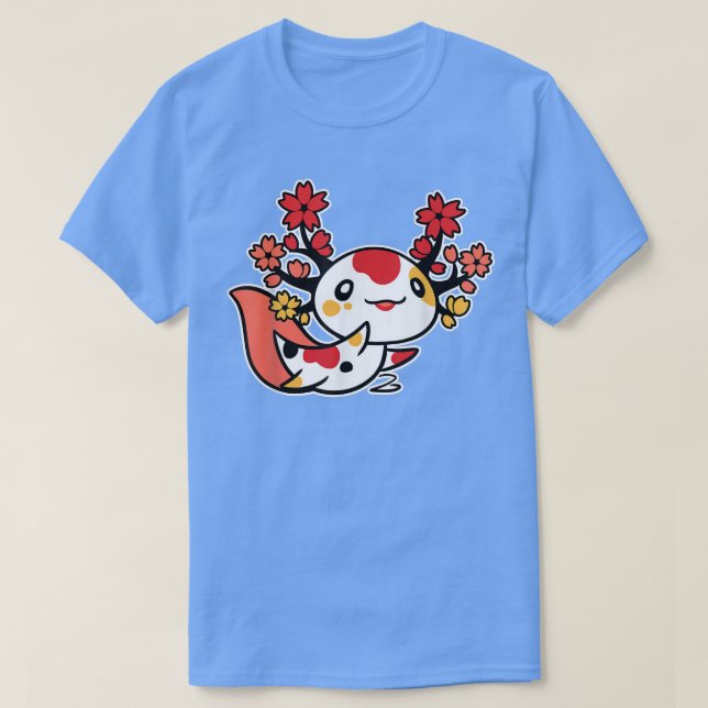 Kawaii Aolotl Japanese Cherry Blossom Sakura Flowe T-Shirt (Design Front)