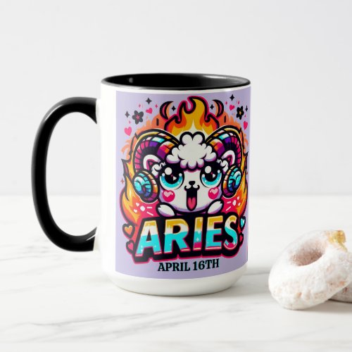 Kawaii Aries Ram Zodiac Sign Colorful Birthday Mug