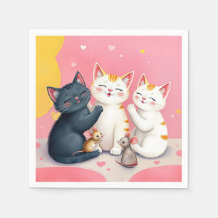 Kawaii Art Cats and Mice Napkins