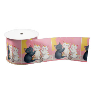 Kawaii Art Cats and Mice Satin Ribbon